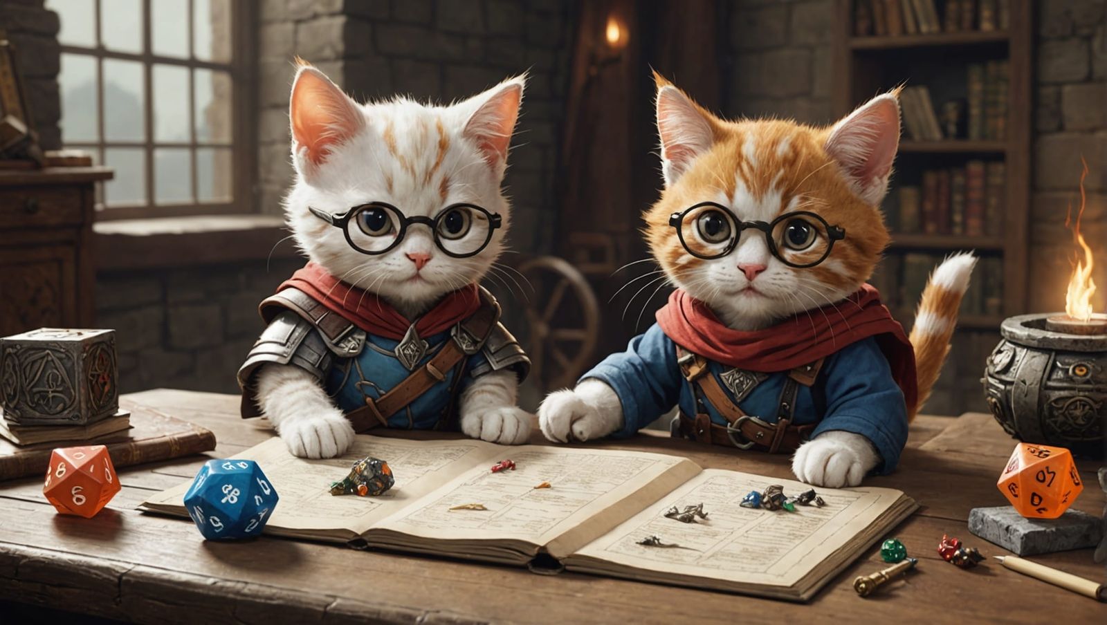 Two nerdy anthropomorphic kittens playing Dungeons and Drago...