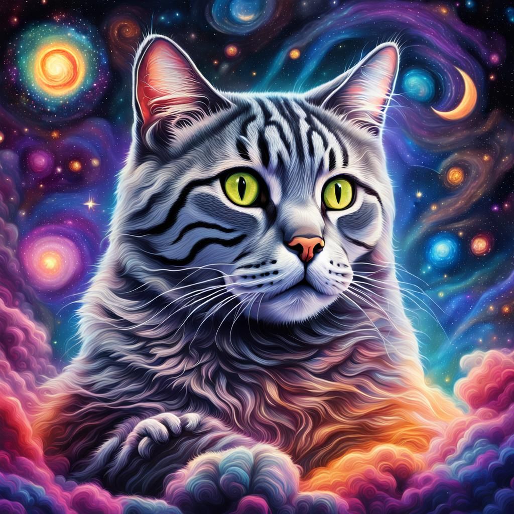 Cosmic Tabby Cat on Celestial Altar