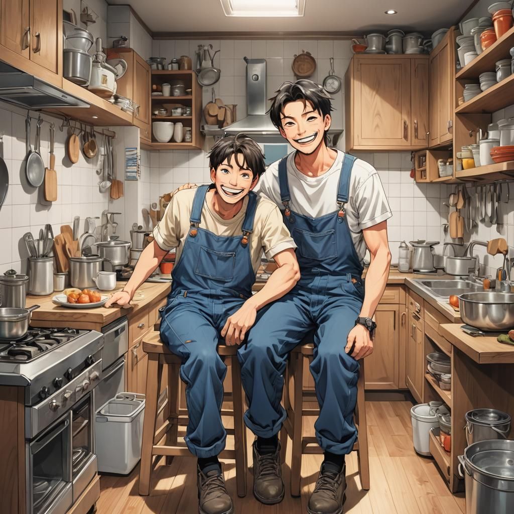 Smiling Man in Kitchen Surrounded by Clean Dishes