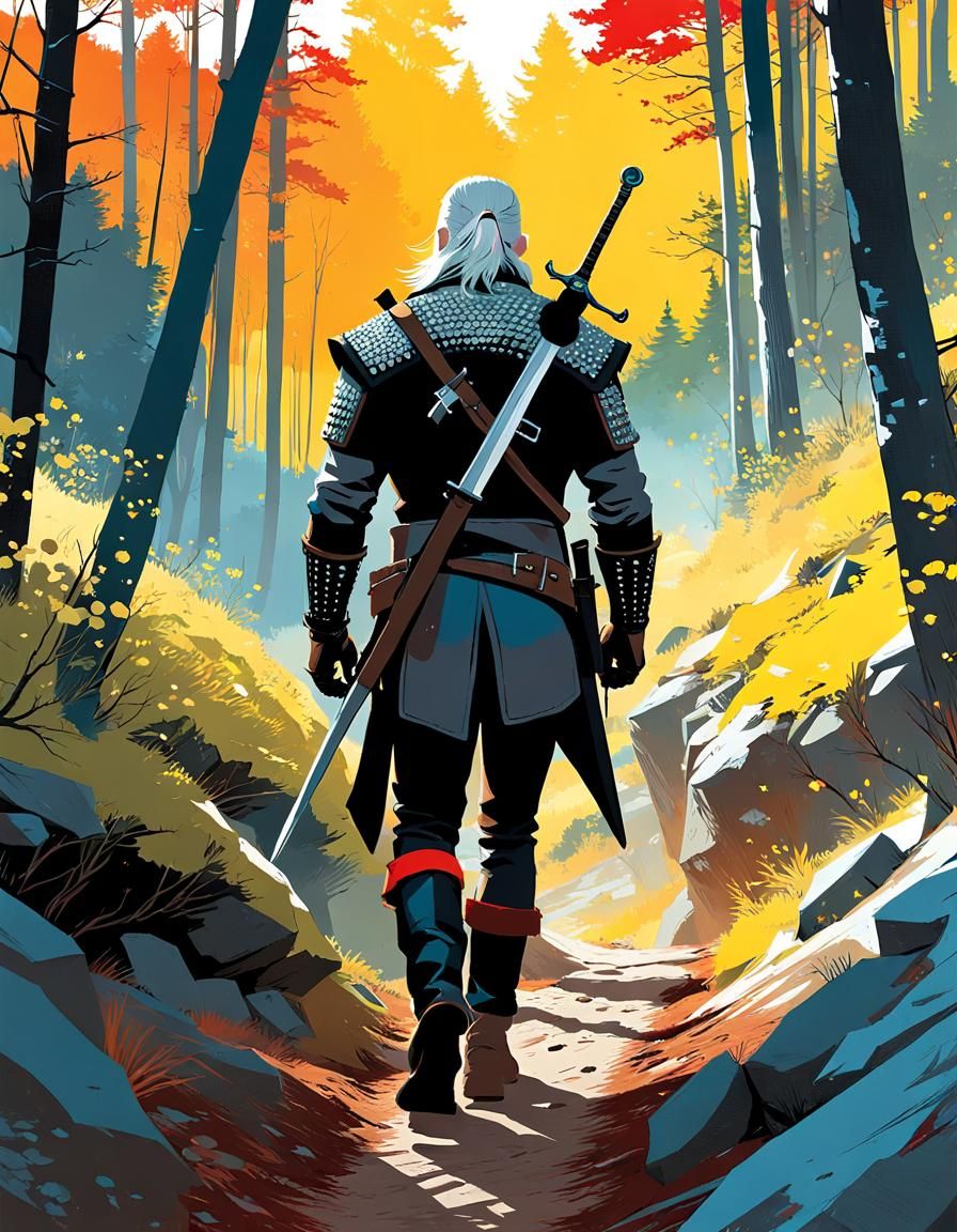 Geralt the Witcher Hiking: Digital Illustration