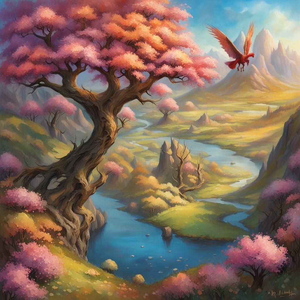 Alien Valley with Flying Creatures: Fantasy Concept Art