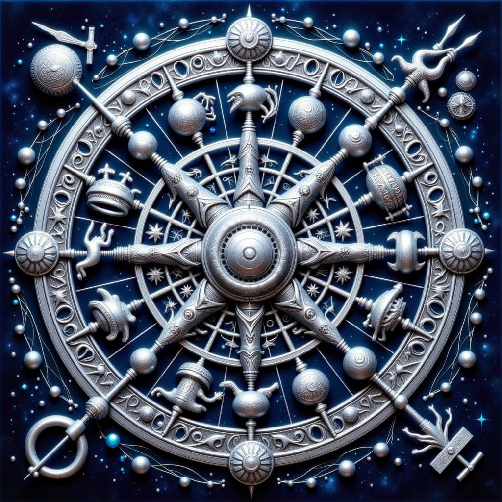 Luxurious Zodiac Astrolabe in Solid Silver with Mystic Aura