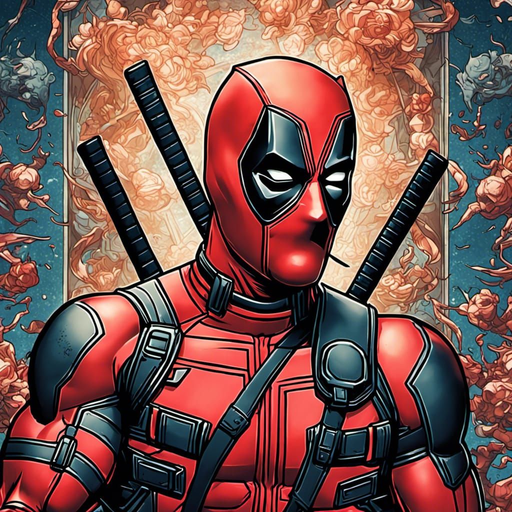 Deadpool Illustration in Japanese Art Style