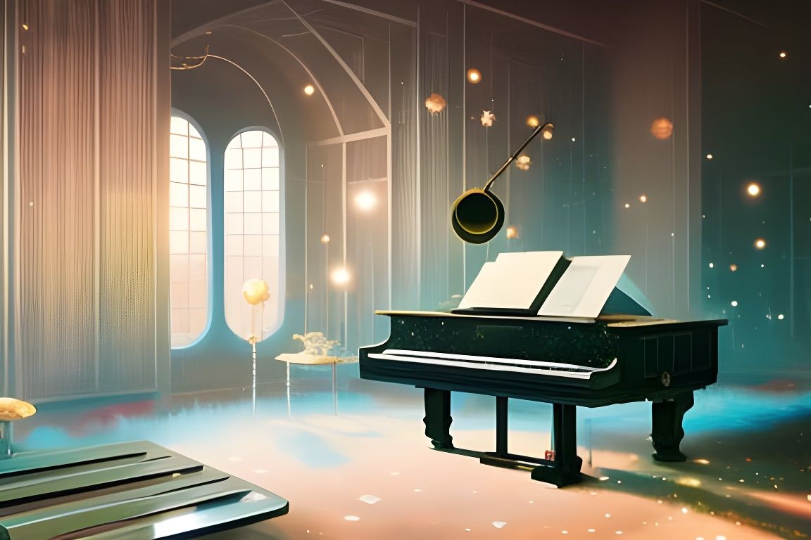 Psychedelic Grand Piano Stage: Digital Illustration