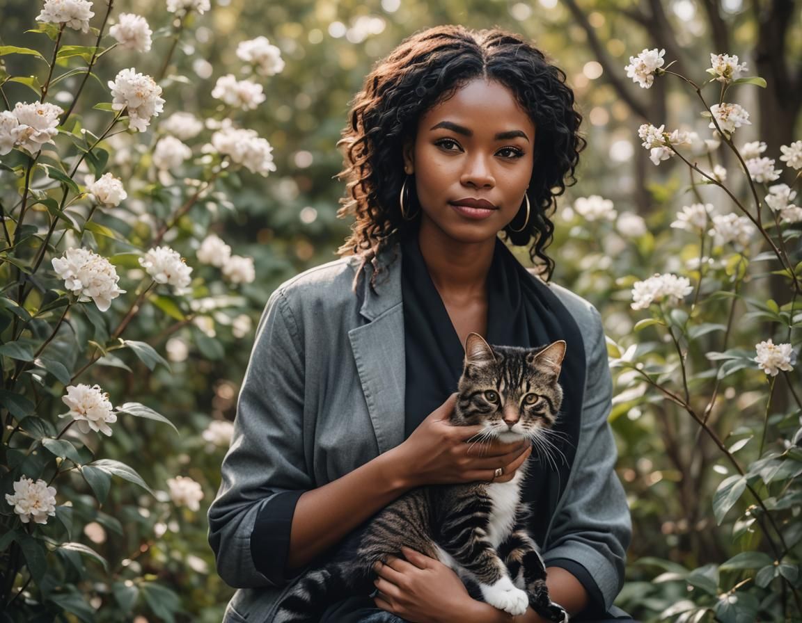 Stunning Black Woman with Beautiful Cat