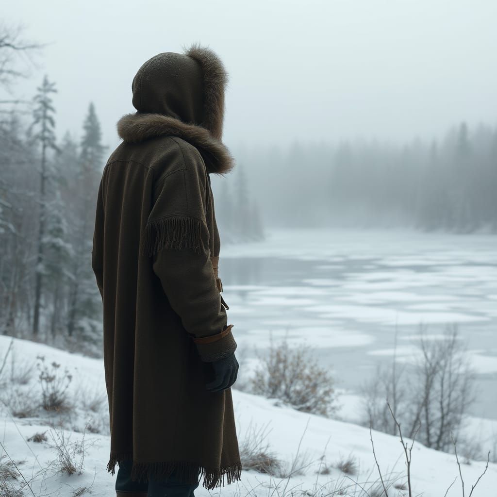 Moody Winter Contemplation: Cinematic Illustration