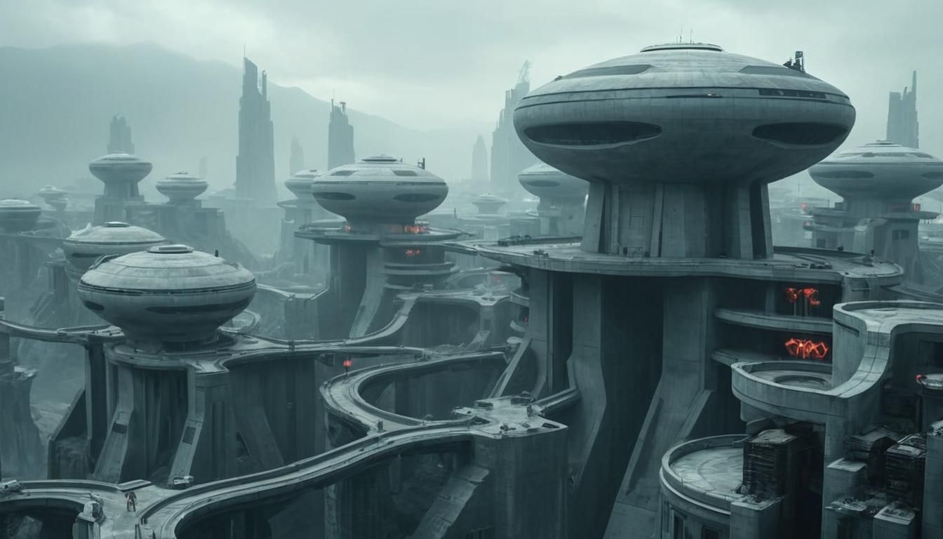 Epic Alien City with Brutalist Architecture