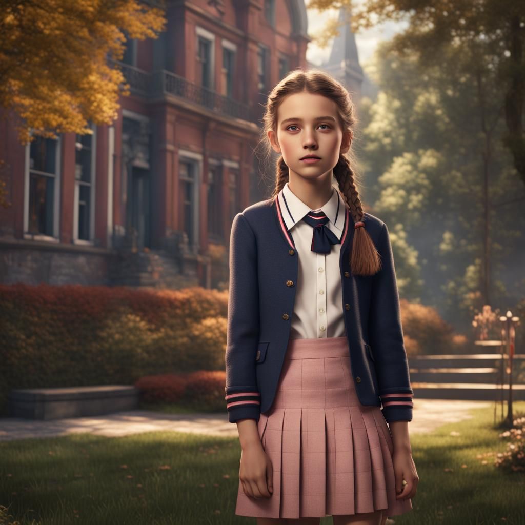 Preppy 12-Year-Old Girl: Detailed Matte Painting