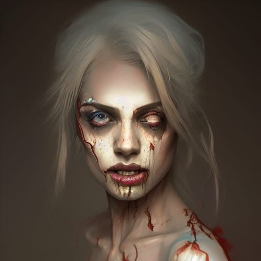Luminous Zombie Girl Portrait in Digital Art Style