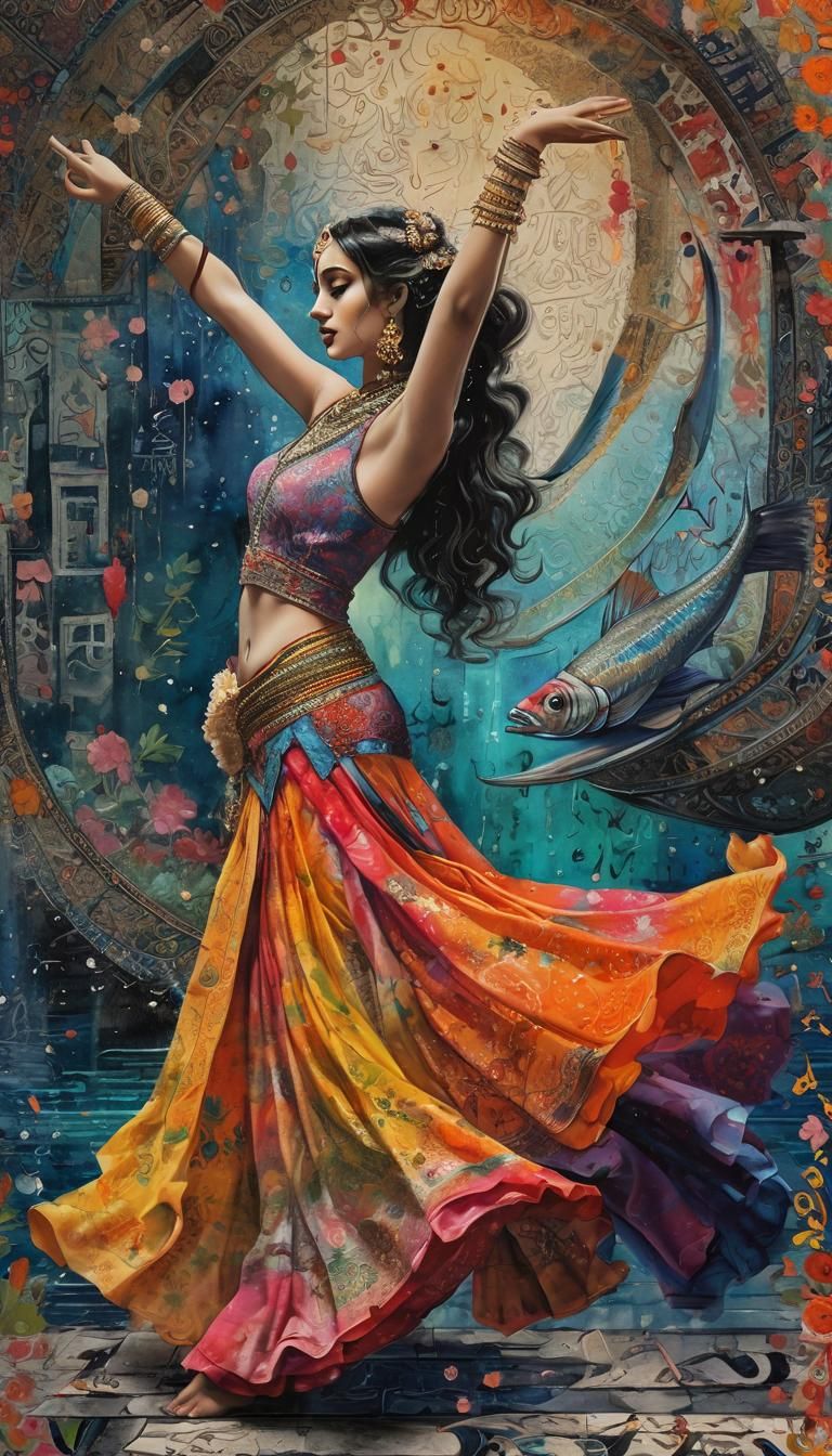 Mughal Scroll Painting with Dancer and Village