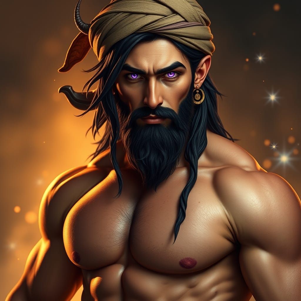 Majestic Persian Djinn with Muscular Physique and Turban
