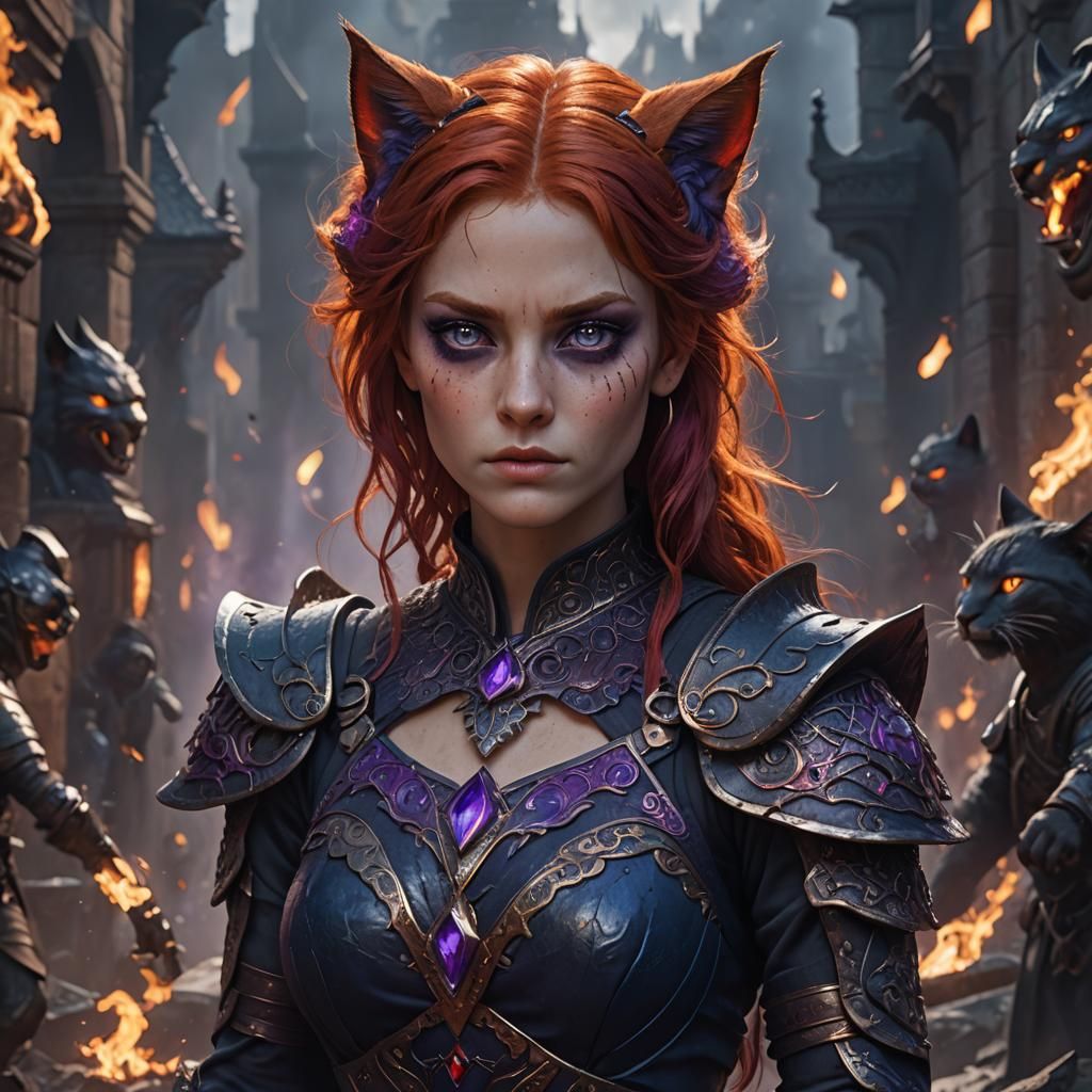 Red-Haired Warrior Woman with Violet Eyes