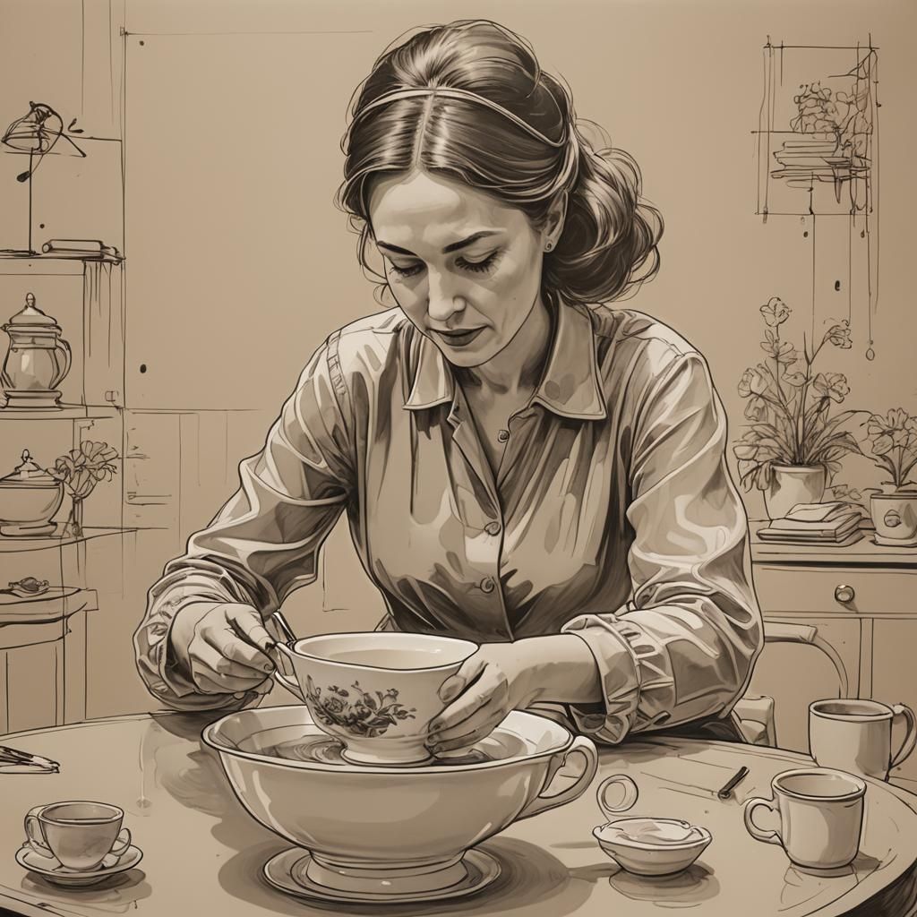 Surreal Double Exposure: Woman in Teacup