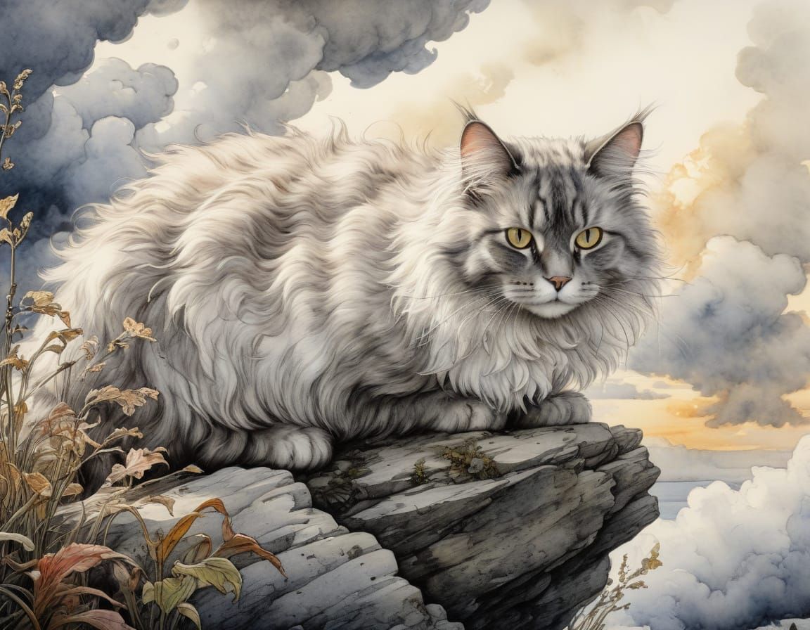 Fluffy Cat Cloud: Watercolour Landscape Painting