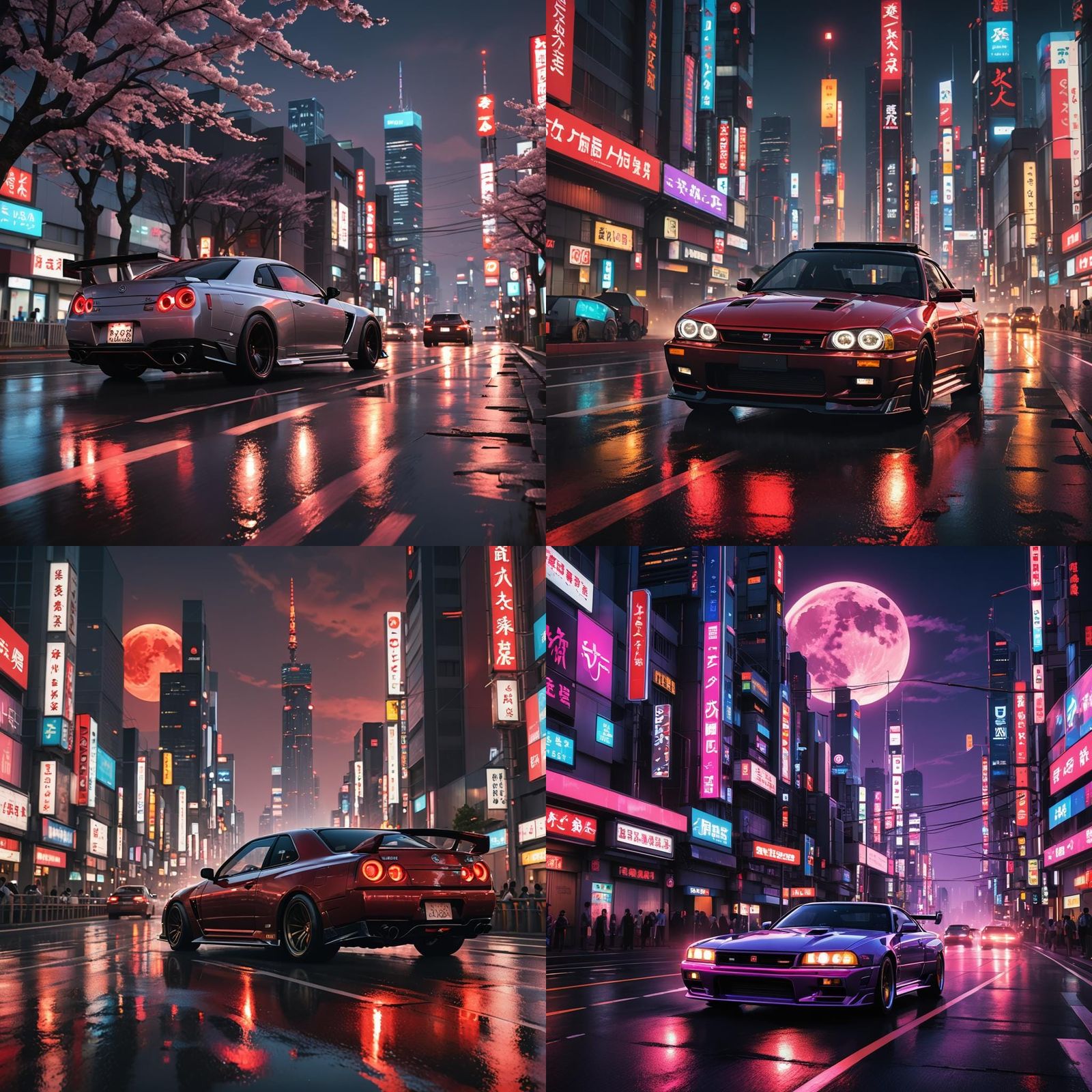 Nissan Skyline on Tokyo Highway in Anime Style