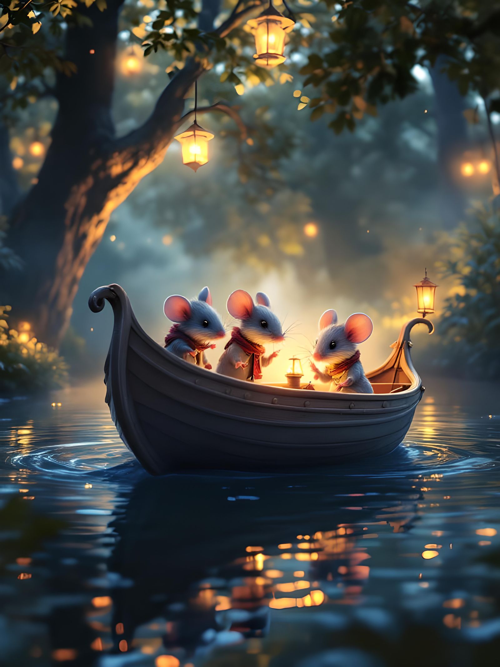 Three mice in a small boat