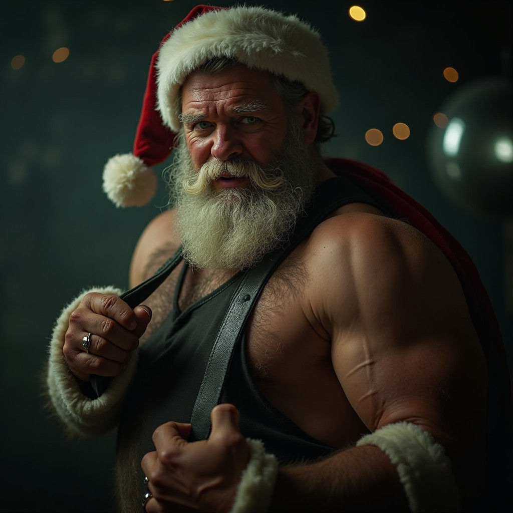 Mischievous Santa Claus in a Cinematic Film Still