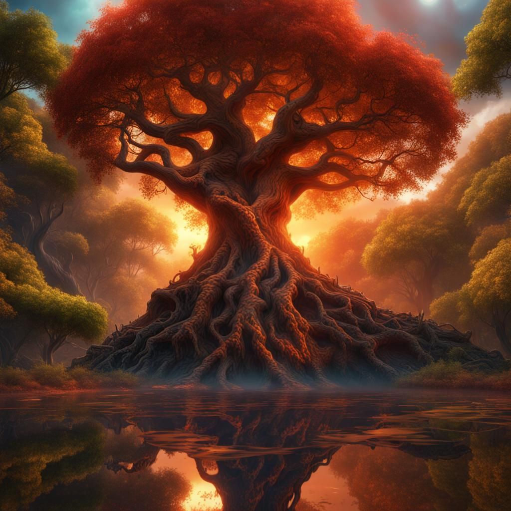 Tree of Life Ablaze: Fantasy Concept Art