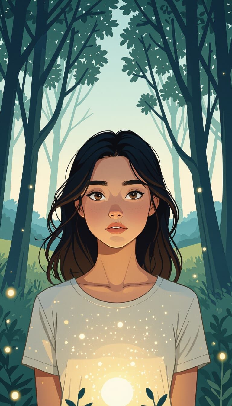 Mystical Woman in Glowing Landscape, Digital Art