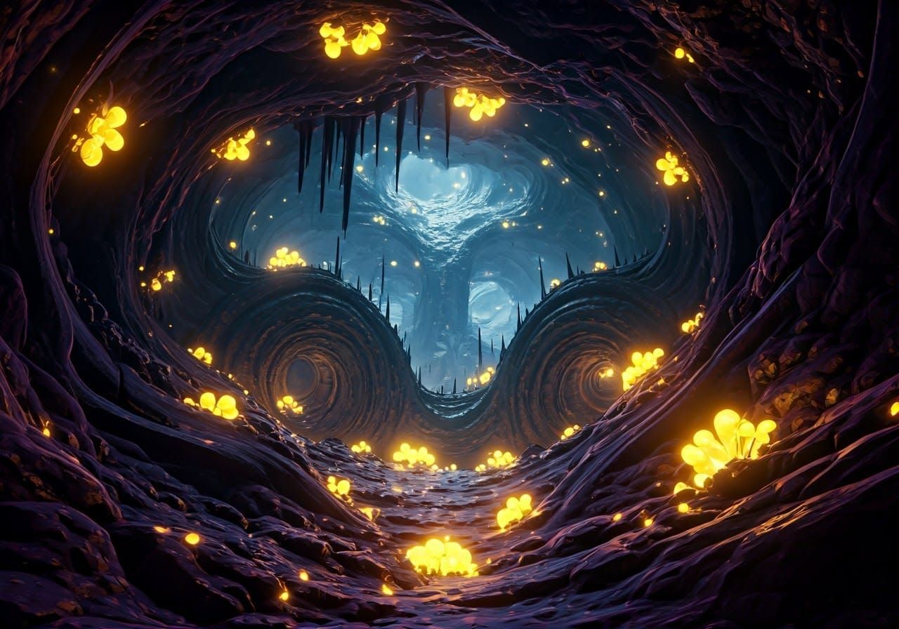 Bioluminescent Alien Cave with Ethereal Ooze: Digital Art