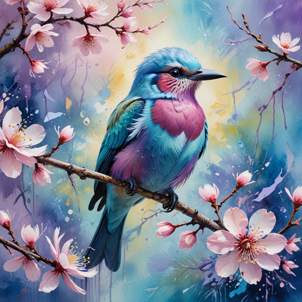 Watercolor Bird on Twig 3