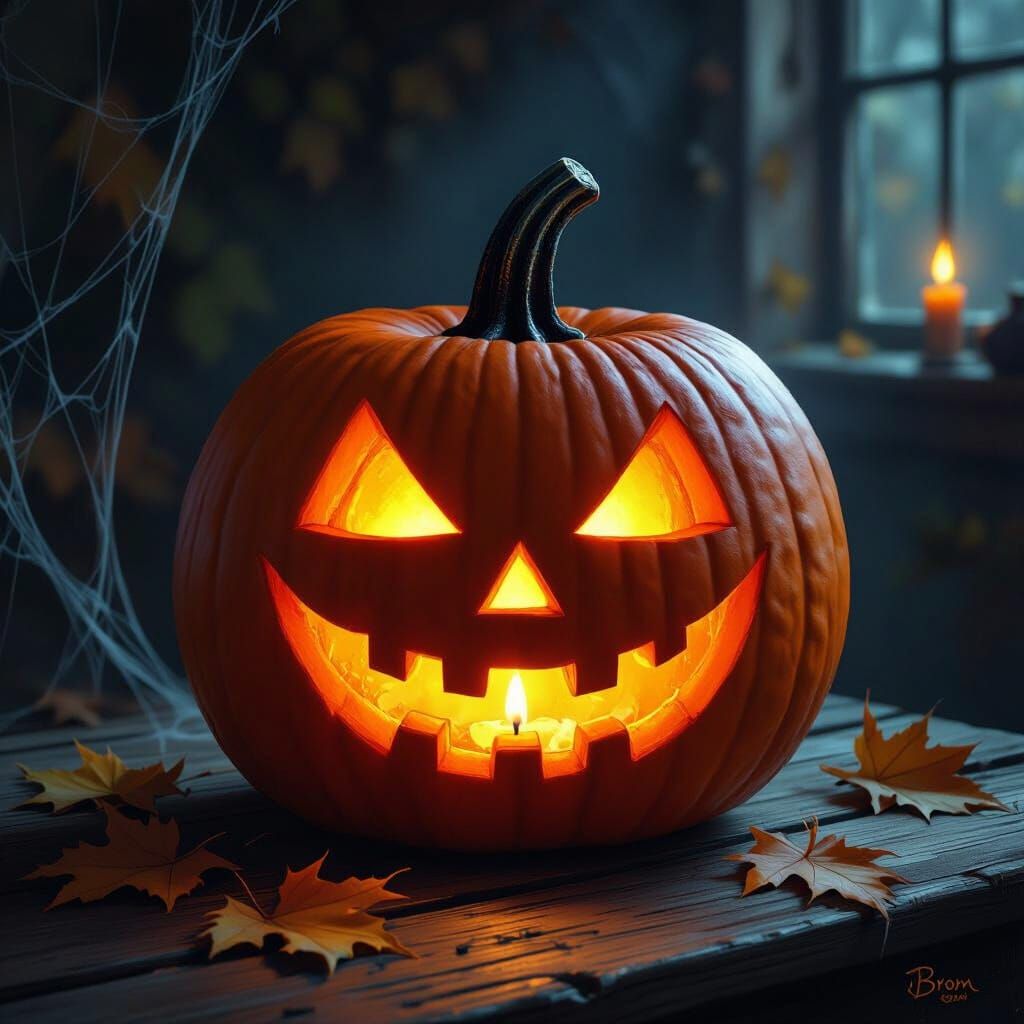 Fierce Jack-o'-lantern Glows in Dark Fantasy Style