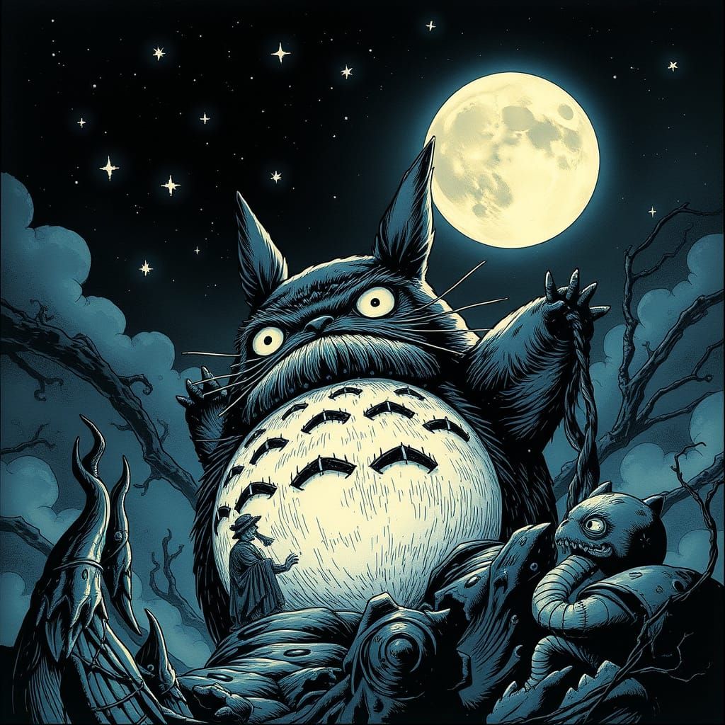 Futuristic Gothic Totoro in Sci-Fi Comic Style