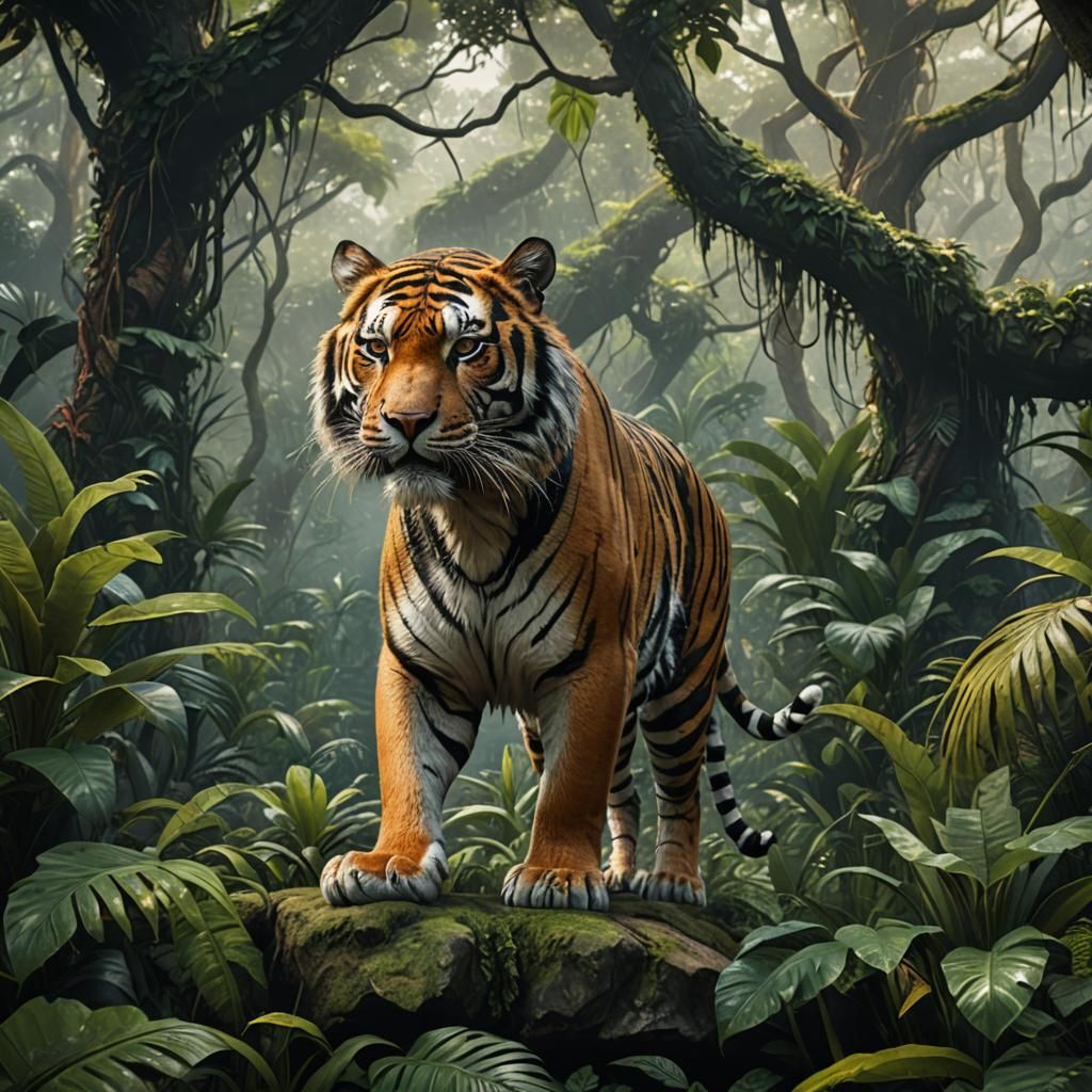 Detailed Jungle Tiger: Fantasy Concept Art
