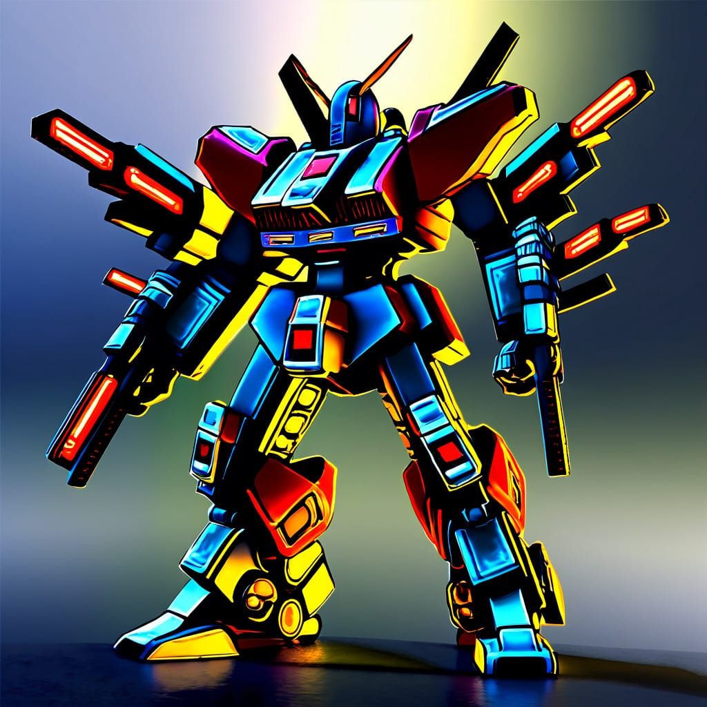 Glowing Mech Dominates Futuristic Battlefield in Neon-Lit Sp...