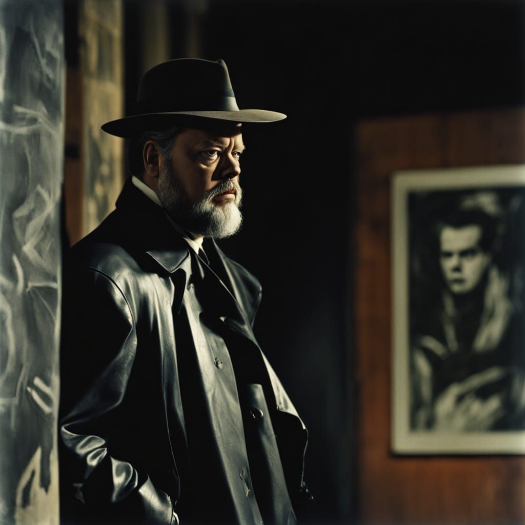 Film Noir Portrait: Model in Leather Trench Coat