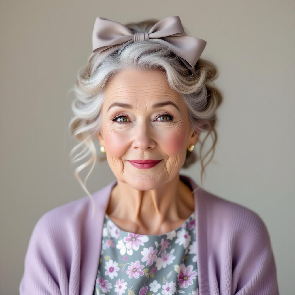 Geriatric Woman in Floral Dress, Digital Painting