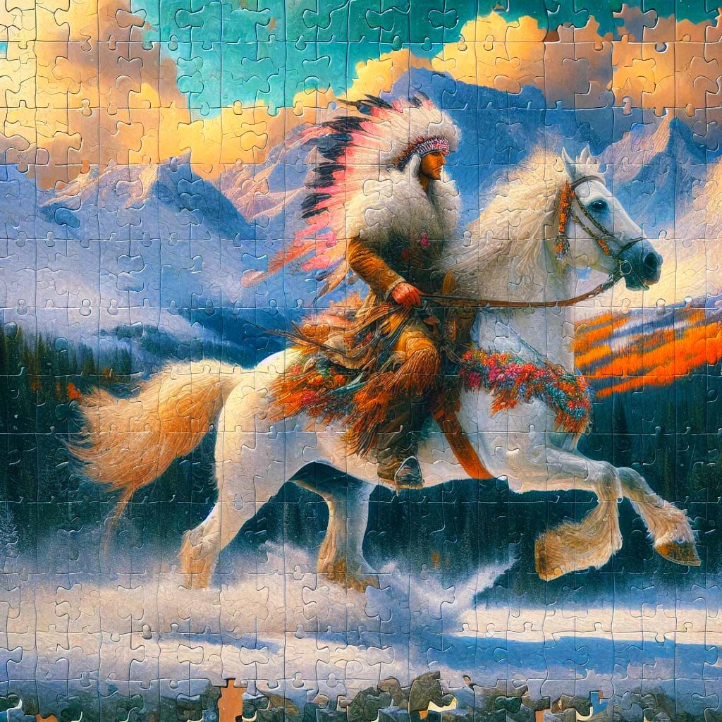 Hyper-Realistic Fantasy Artwork of Rider on Snowy Horse