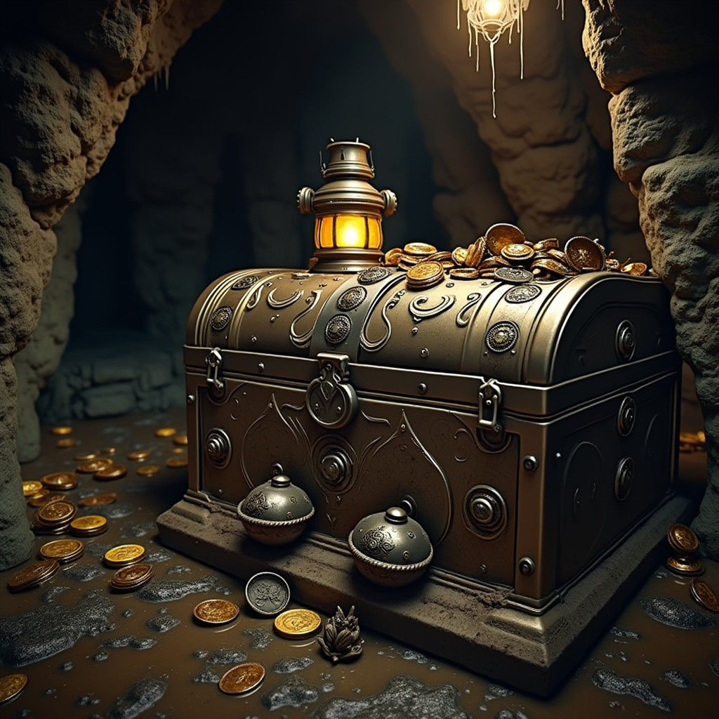 Cyberpunk Treasure Chest in Damp Cavern