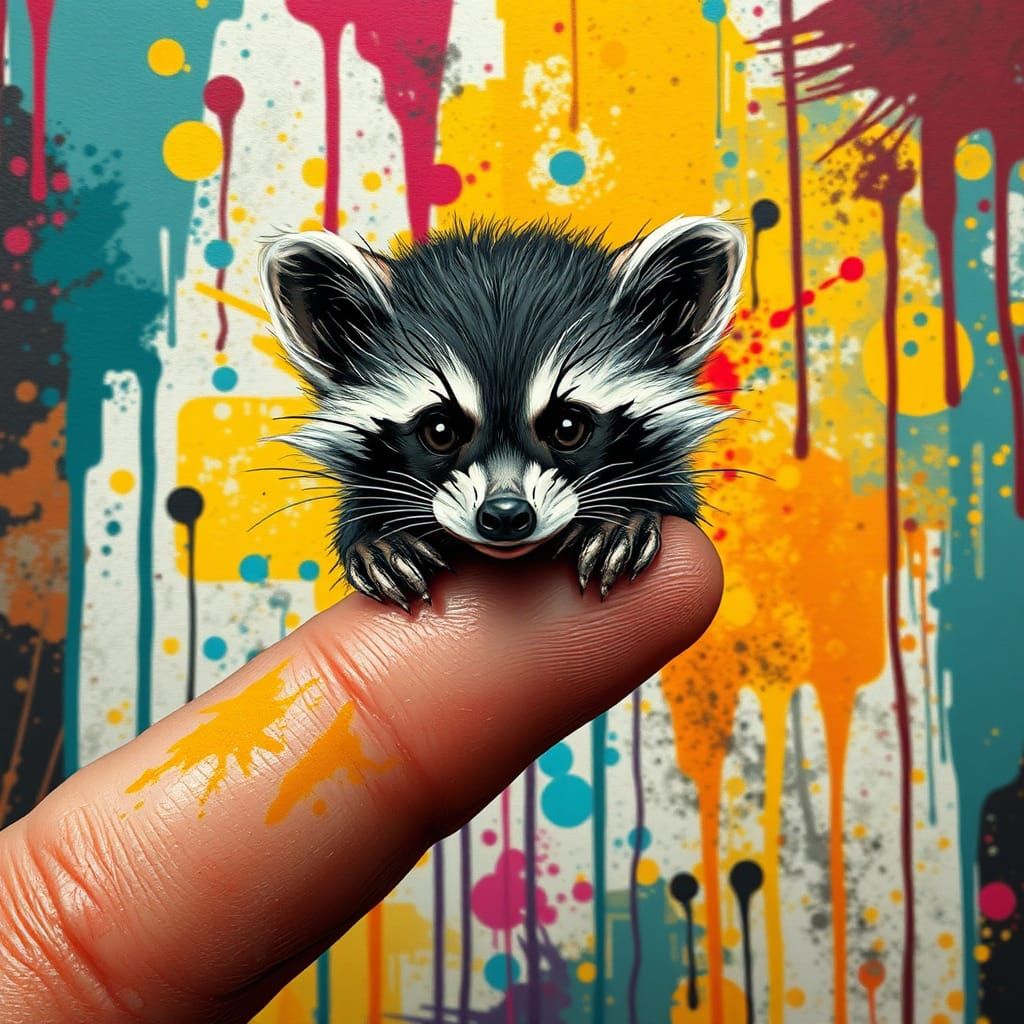 Miniature Raccoon in Graffiti Street Art Style