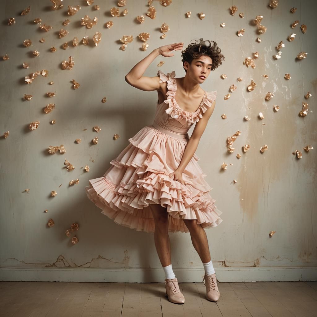 Young Man in Elegant Dress, Caught in Intimate Moment