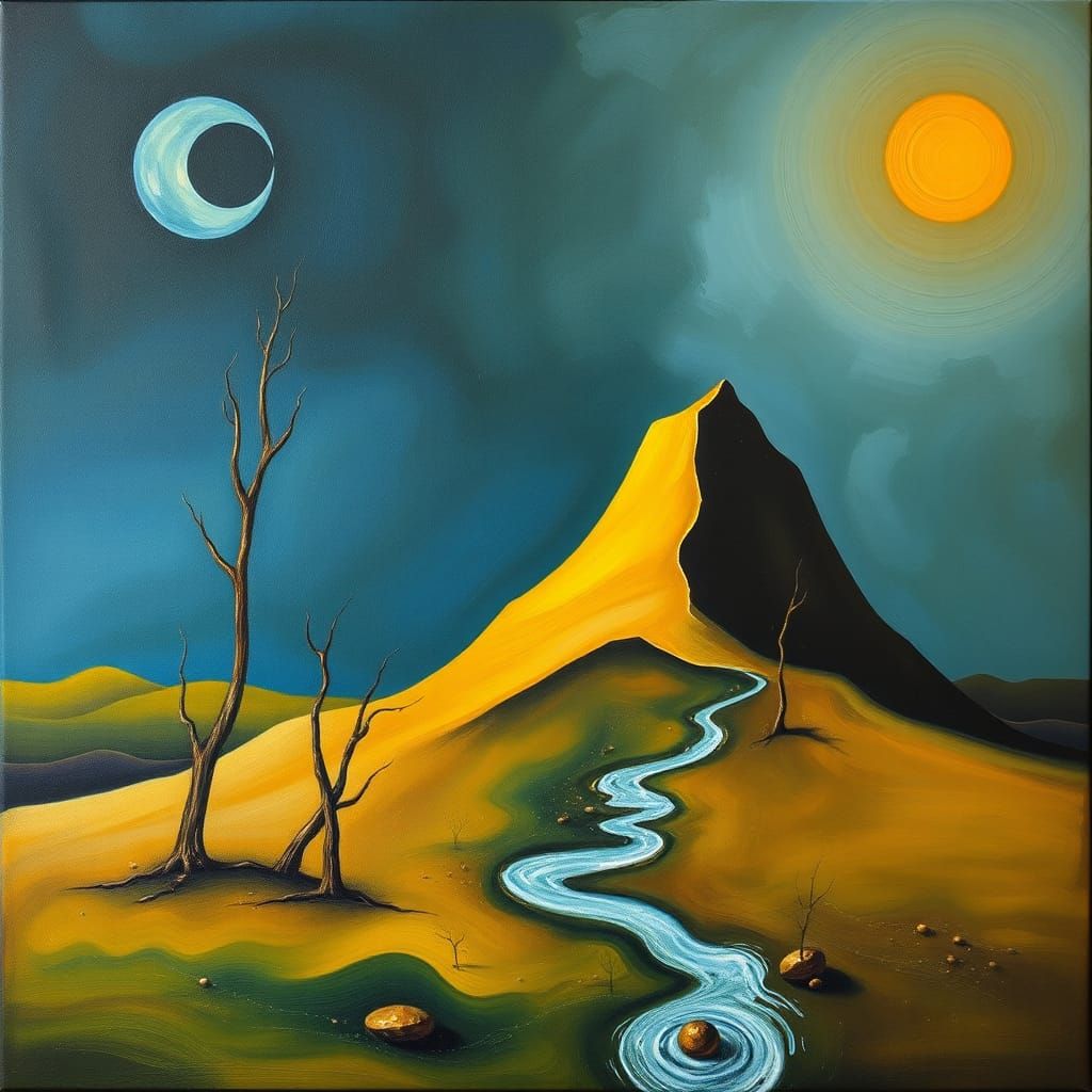 Surreal Dali-Inspired Landscape Unfolds on a Matte Backgroun...