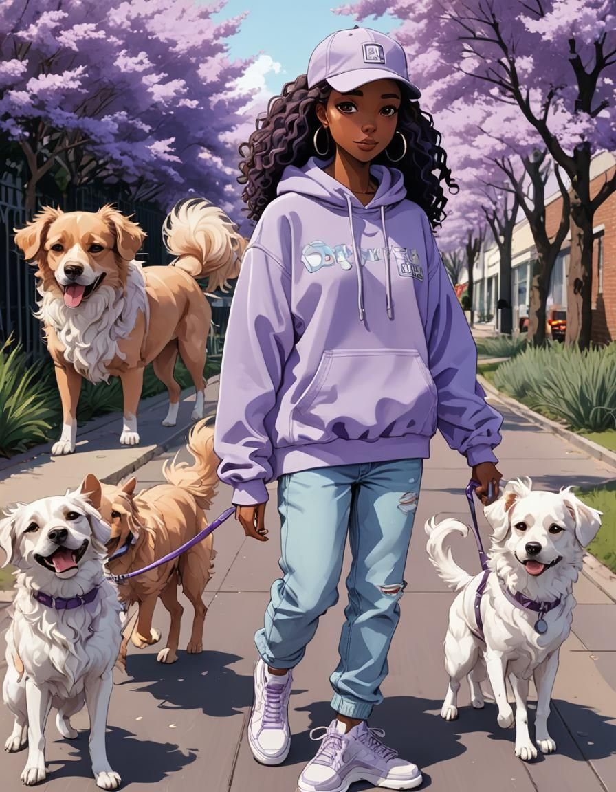 Cute Girl with Dog in Anime Style Illustration