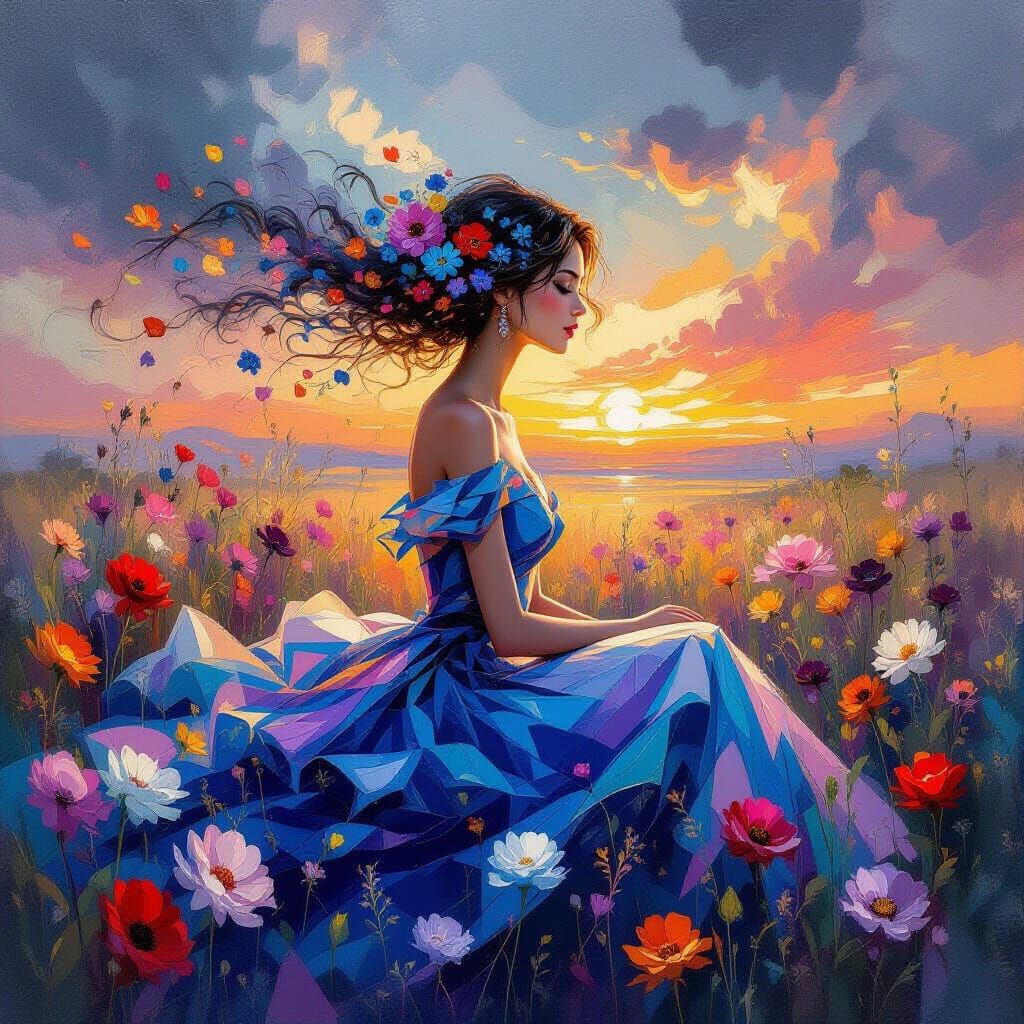 Surreal Impressionist Woman in Floral Vortex