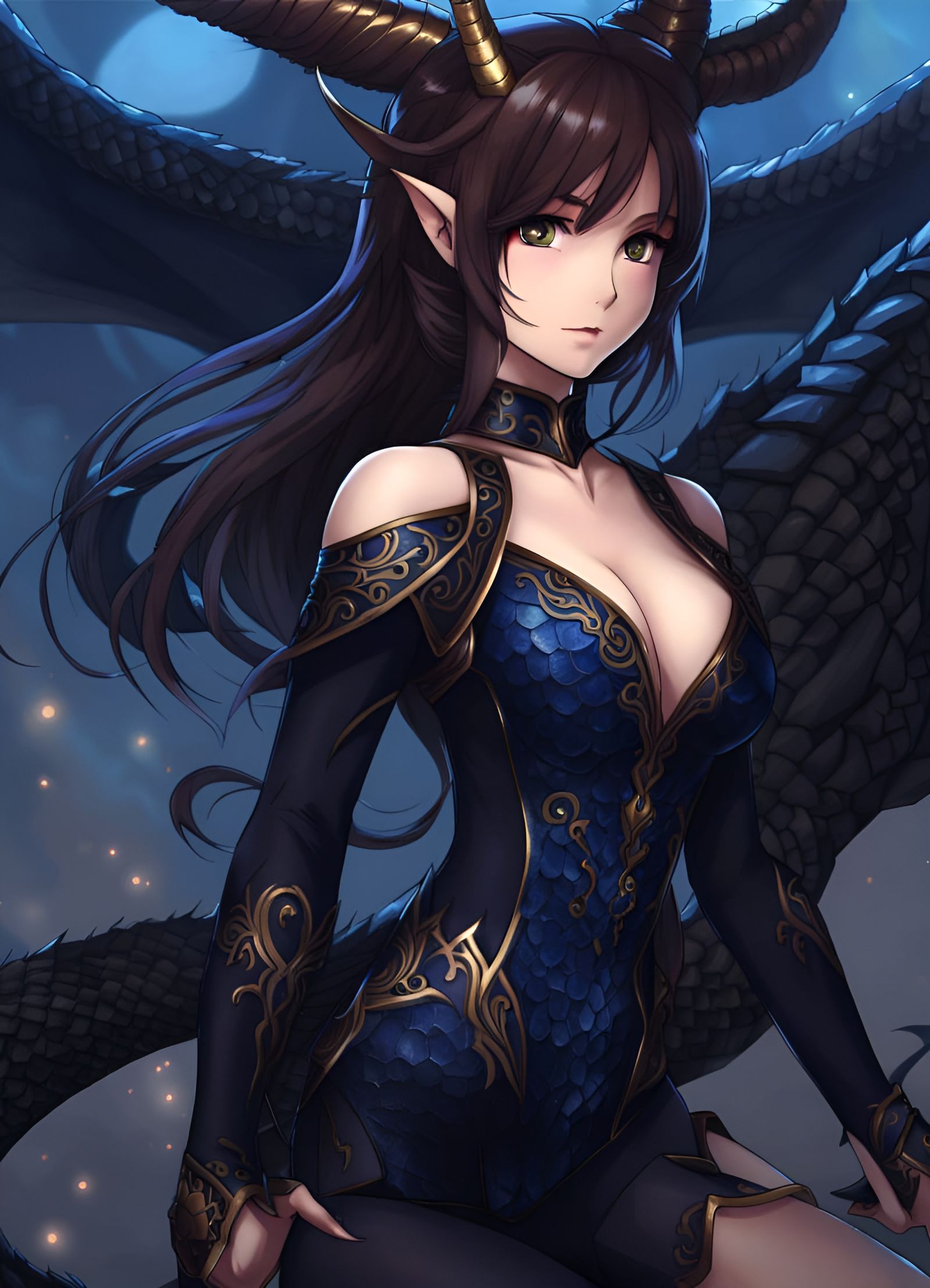 Anime Dragon Girl with Horns and Tail