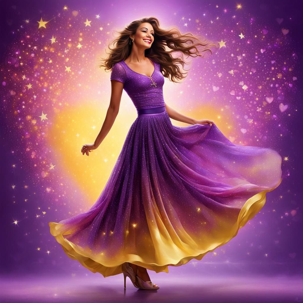 Dancing Lady in Airbrush Art with Flowing Skirt