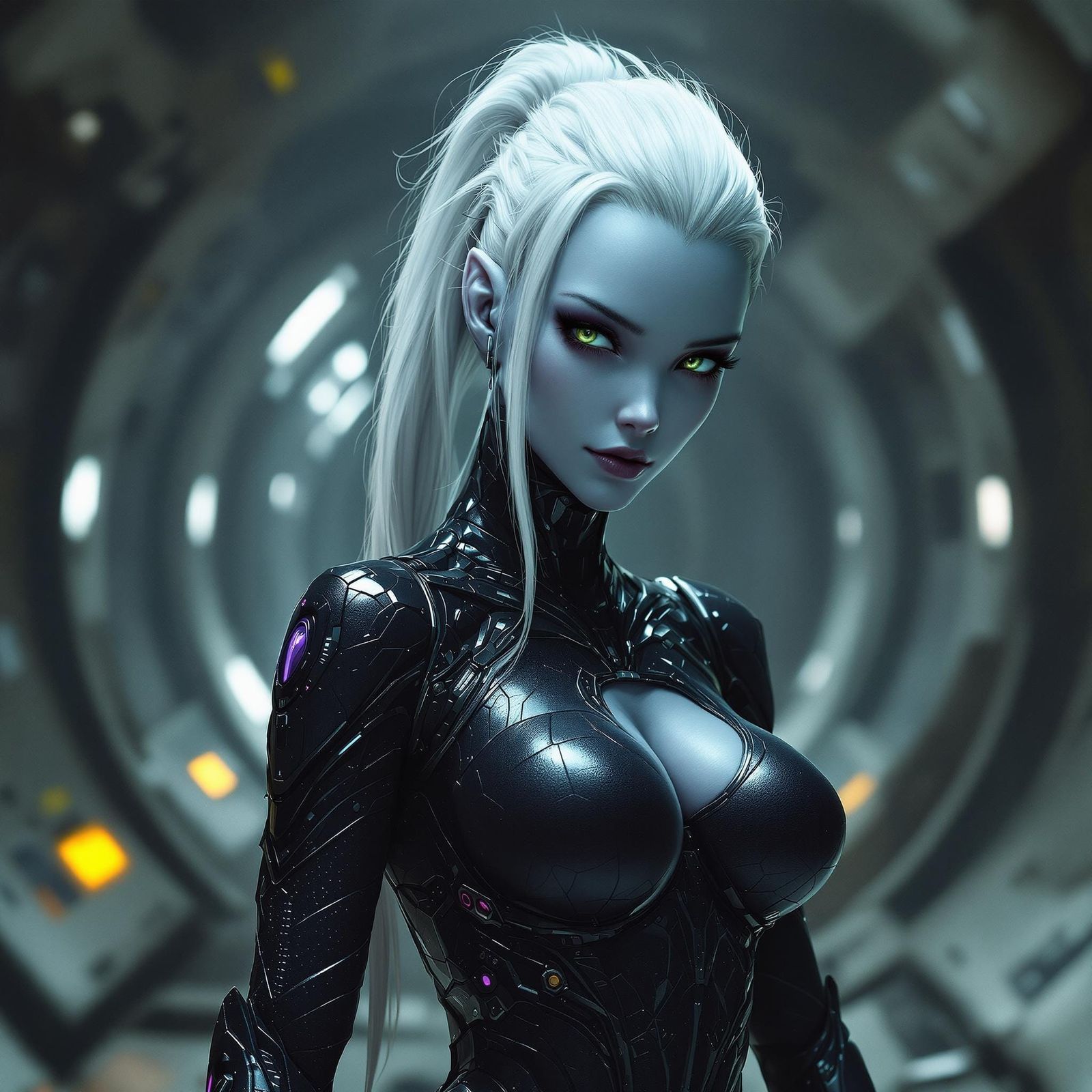 Alien Marine Woman in Derelict Spaceship, Rutkowski Style