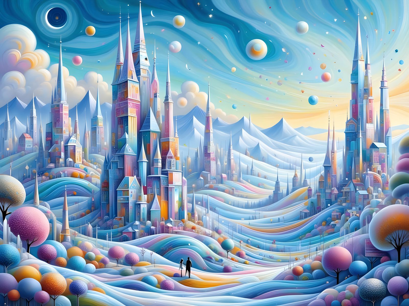 Ethereal Dreamscape with Shimmering Crystal Towers