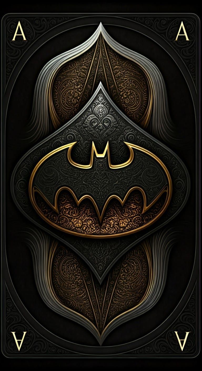 Pixelated Batman Logo Ace Playing Card in Metallic Style