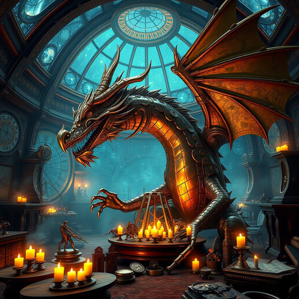 Majestic Clockwork Dragon in Celestial Observatory, Crafting...