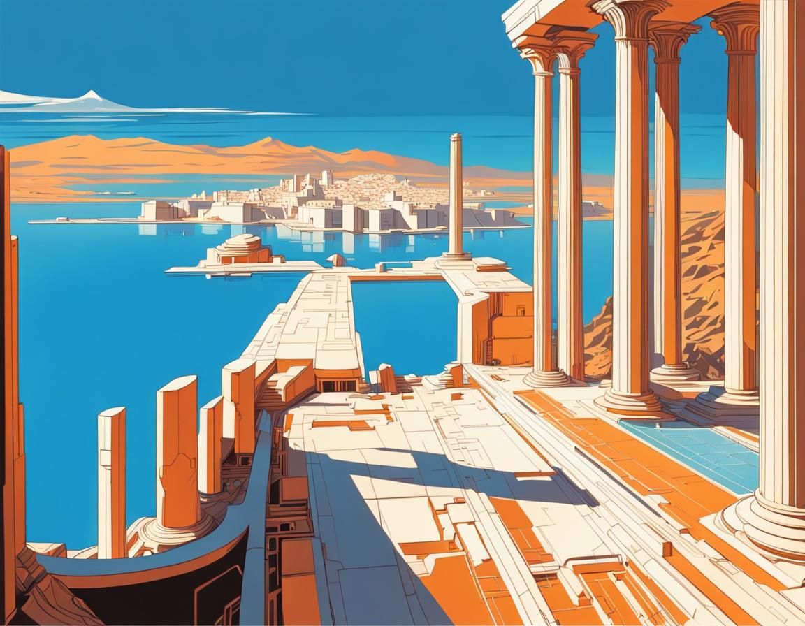 Retro-Futuristic Greek Cityscape in Syd Mead Style