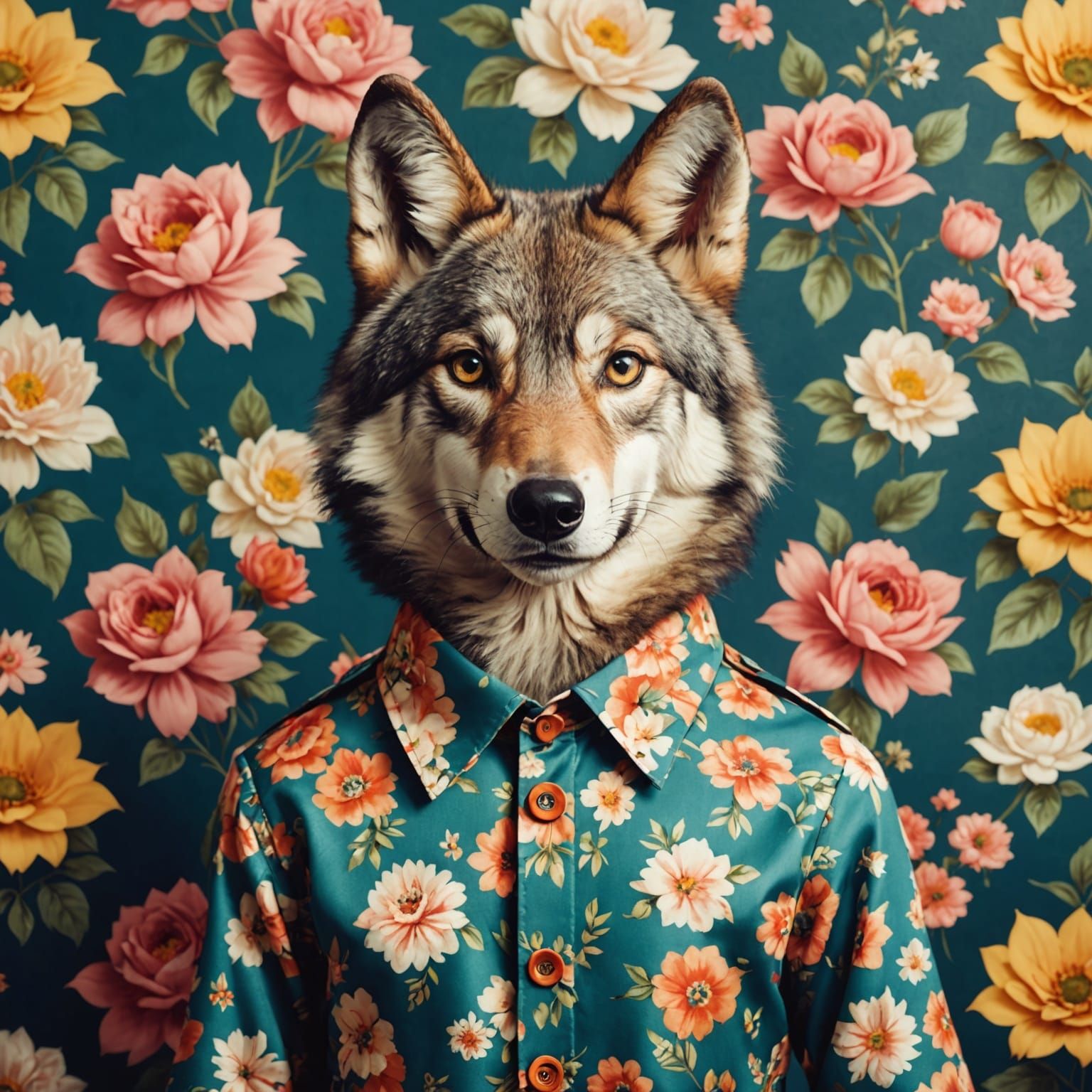 Retro Fashion Portrait of a Cute Wolf