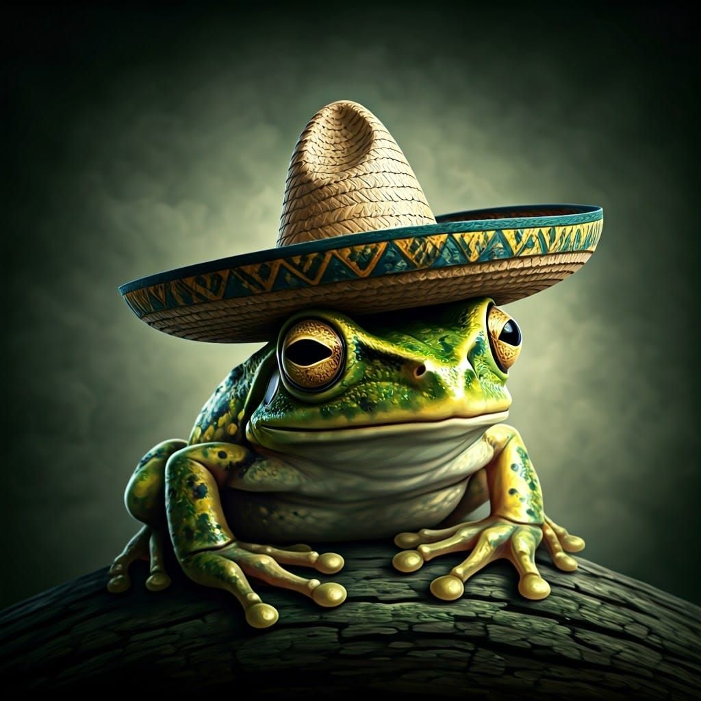 Frog in Sombrero with Cinematic Lighting