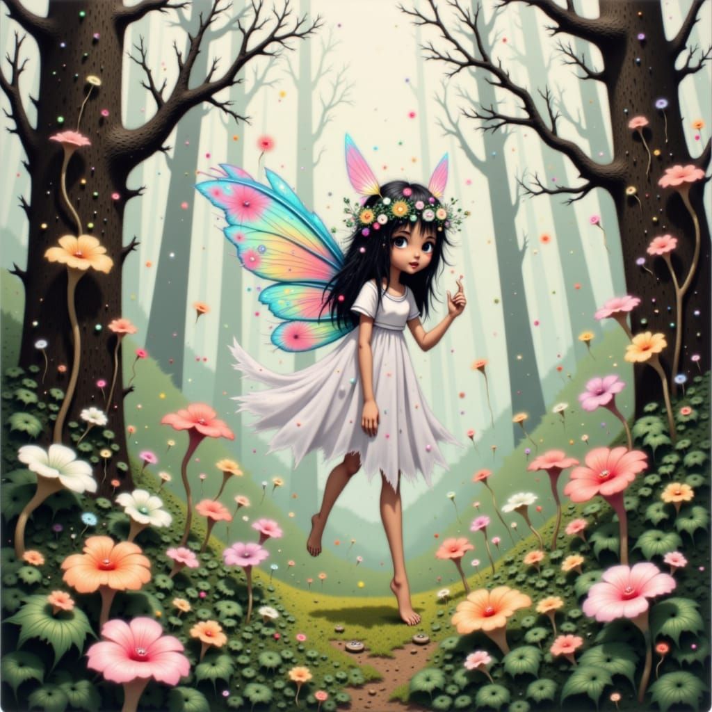 Dreamlike Fairy in Watercolor Forest