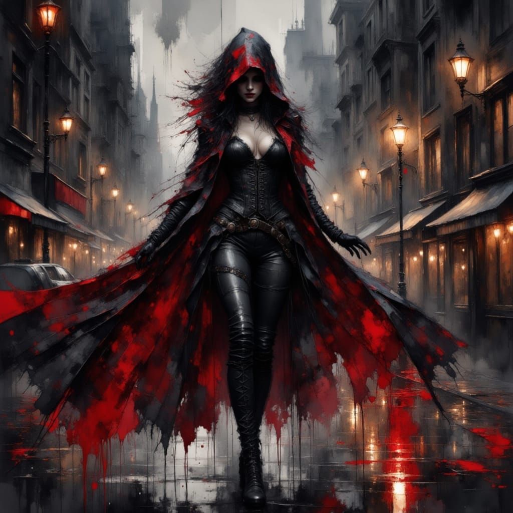 Fierce Assassin in Gritty Urban Ink Art Style