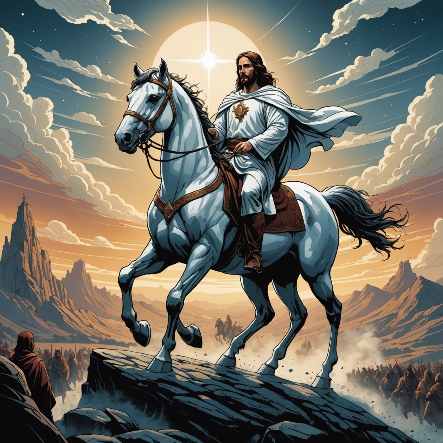 Jesus on White Horse: Comic Book Art